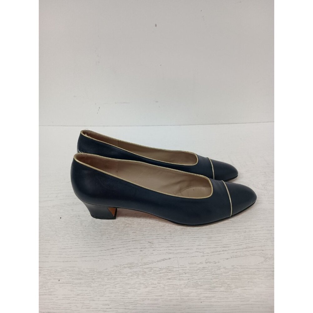 VTG Salvatore Ferragamo Womens Heels Sz 8 Navy Blue Leather Classic Pumps Shoes - Picture 7 of 11